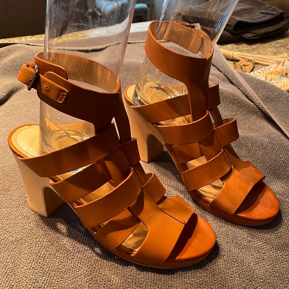 Kelsi Dagger Brooklyn woven ankle strap dress sandals cinnamon brown size 8.5